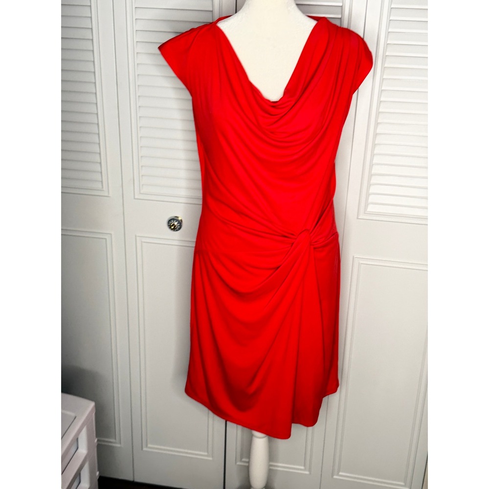 W118 by Walter Baker Dress Womens L Red Excellent Cowl Neck Side Knot Sheath